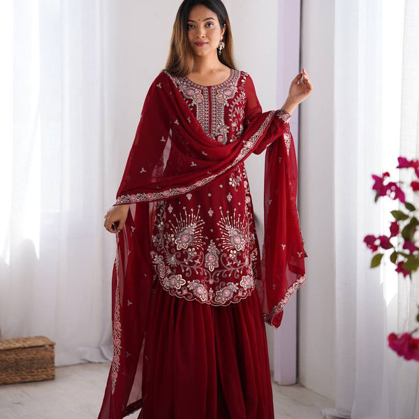 Lehenga Mart Designer Wedding Wear Sharara Suit For Women - Red - Distacart