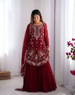 Thumbnail for Lehenga Mart Designer Wedding Wear Sharara Suit For Women - Red - Distacart