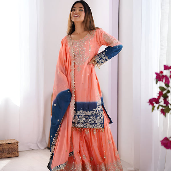 Lehenga Mart Designer Wedding Wear Palazzo Suit For Women - Peach - Distacart