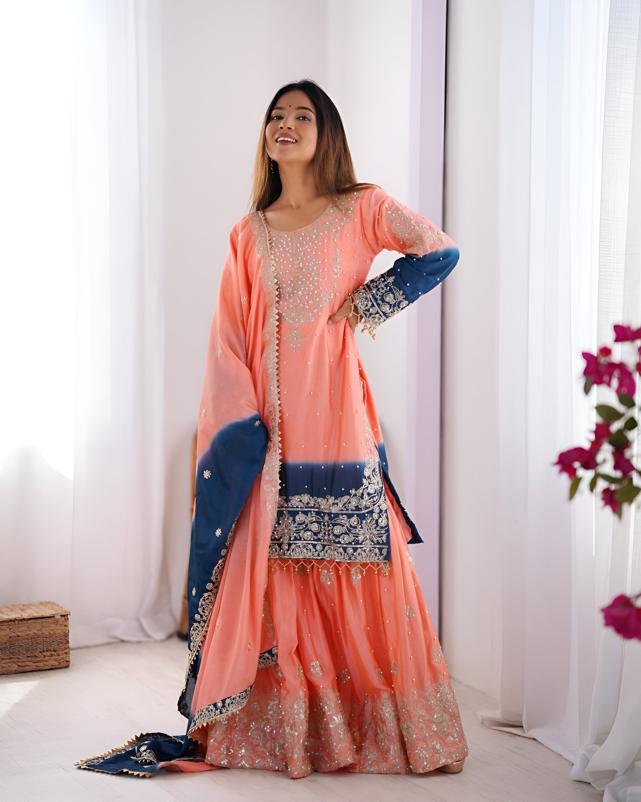 Lehenga Mart Designer Wedding Wear Palazzo Suit For Women - Peach - Distacart