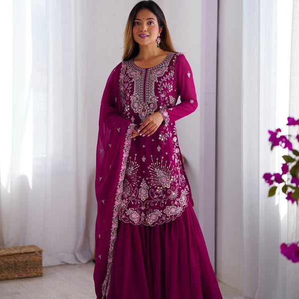 Lehenga Mart Pink Faux Georgette Gorgeous Sharara Suit For Wedding Wear - Distacart