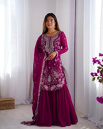 Thumbnail for Lehenga Mart Pink Faux Georgette Gorgeous Sharara Suit For Wedding Wear
