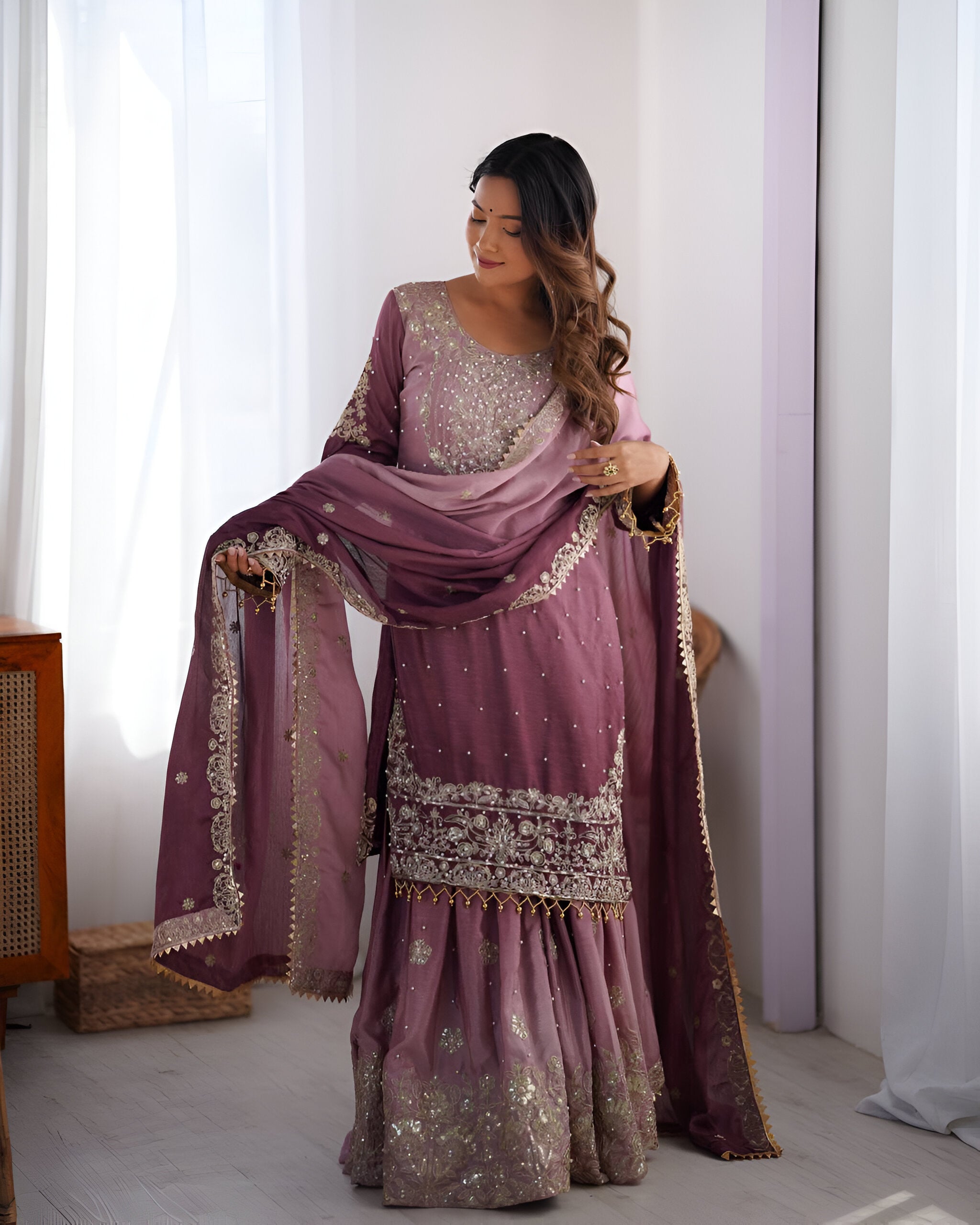 Lehenga Mart Designer Wedding Wear Palazzo Suit For Women - Rust - Distacart