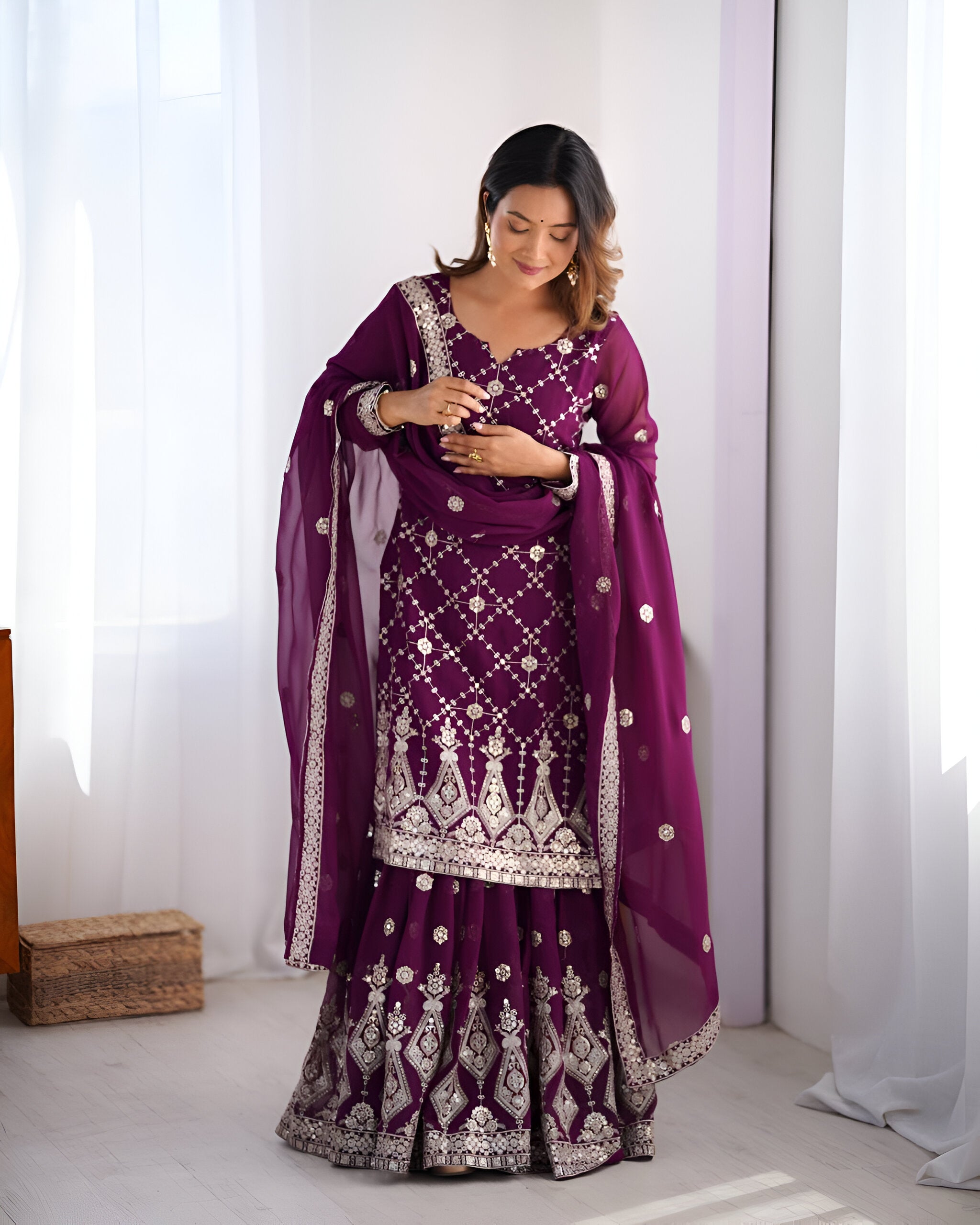 Lehenga Mart Designer Wedding Wear Plazzo Suit for Women - Purple - Distacart