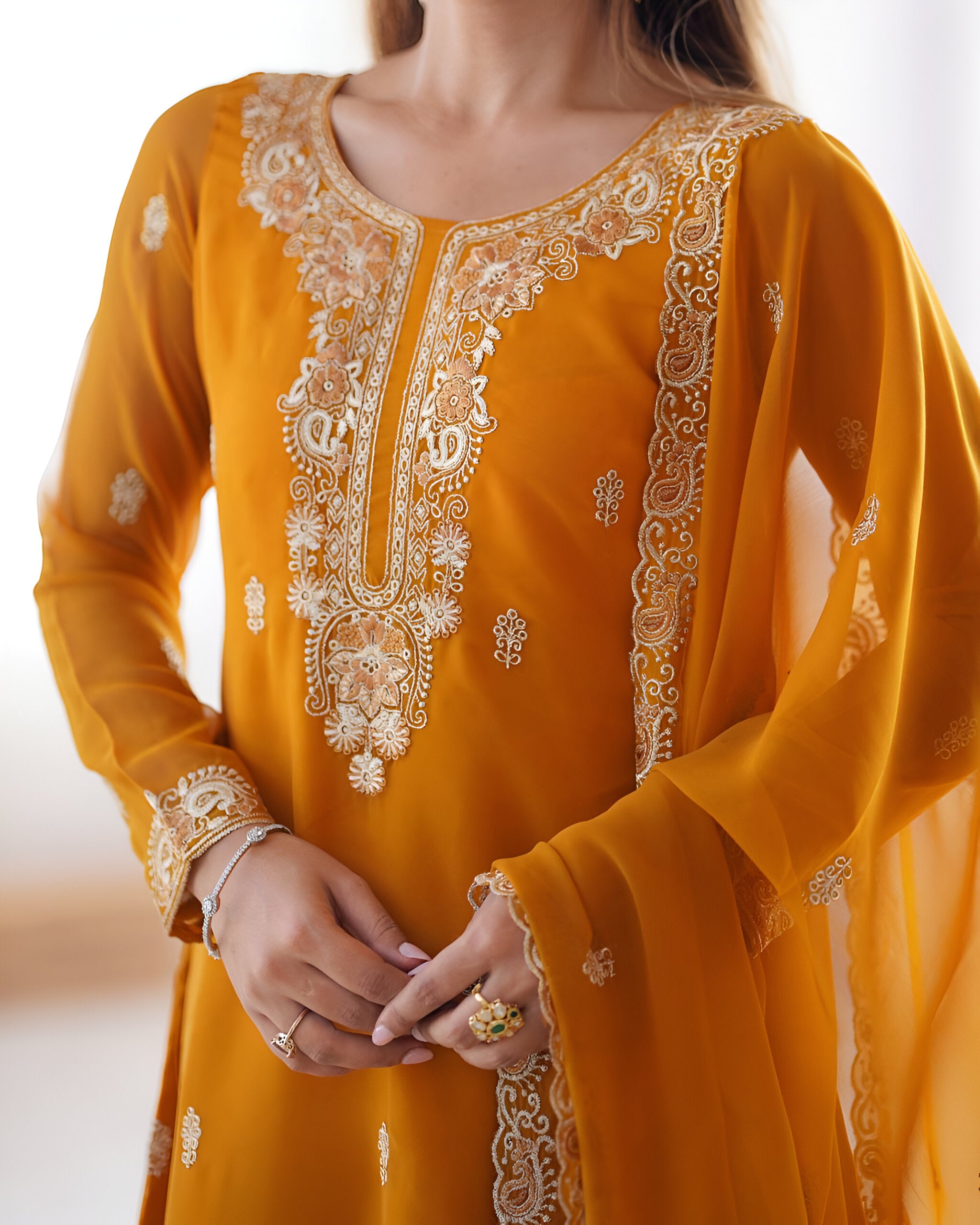 Lehenga Mart Designer Kurta Pant Dupatta - Mustard