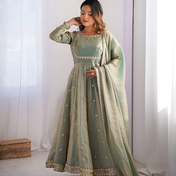 Lehenga Mart Wedding Wear Anarkali Gown With Dupatta - Green - Distacart