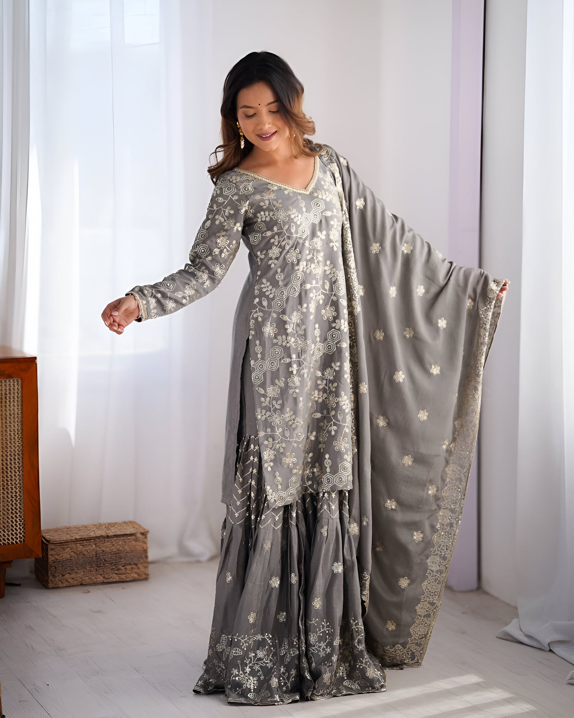 Lehenga Mart Designer Wedding Wear Sharara Suit for Women - Grey - Distacart