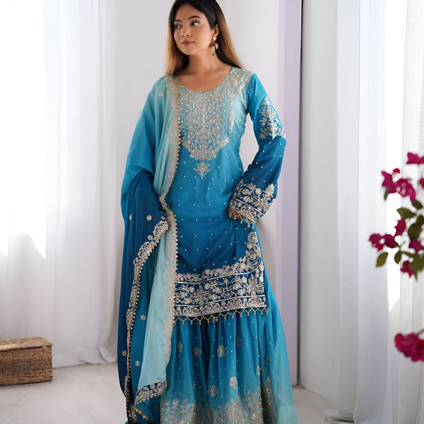 Lehenga Mart Designer Wedding Wear Plazzo Suit for Women - Blue - Distacart