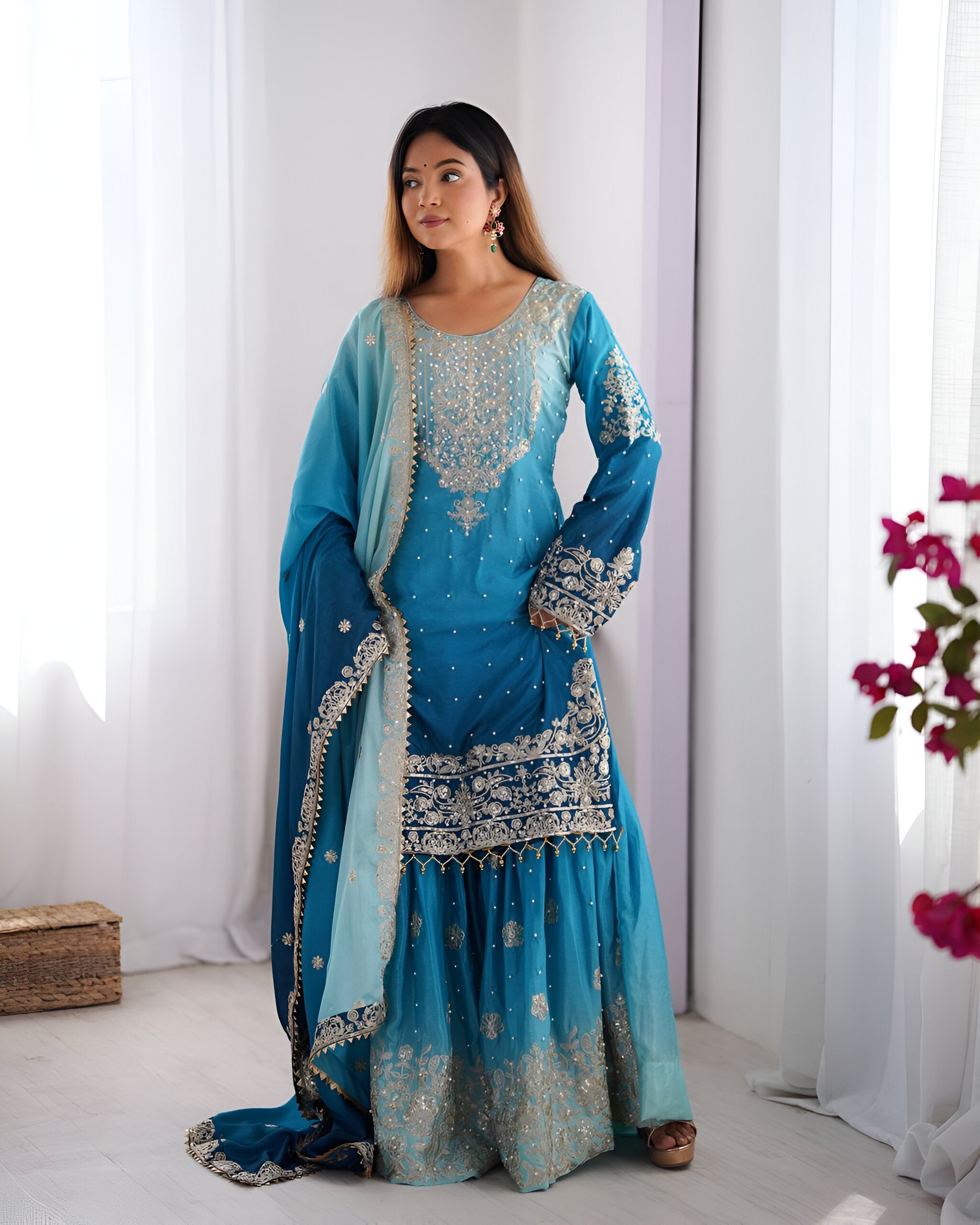Lehenga Mart Designer Wedding Wear Plazzo Suit for Women - Blue - Distacart