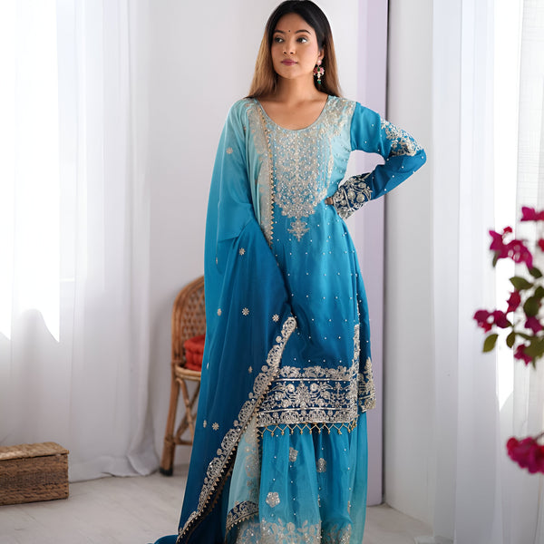 Lehenga Mart Designer Wedding Wear Plazzo Suit for Women - Blue - Distacart