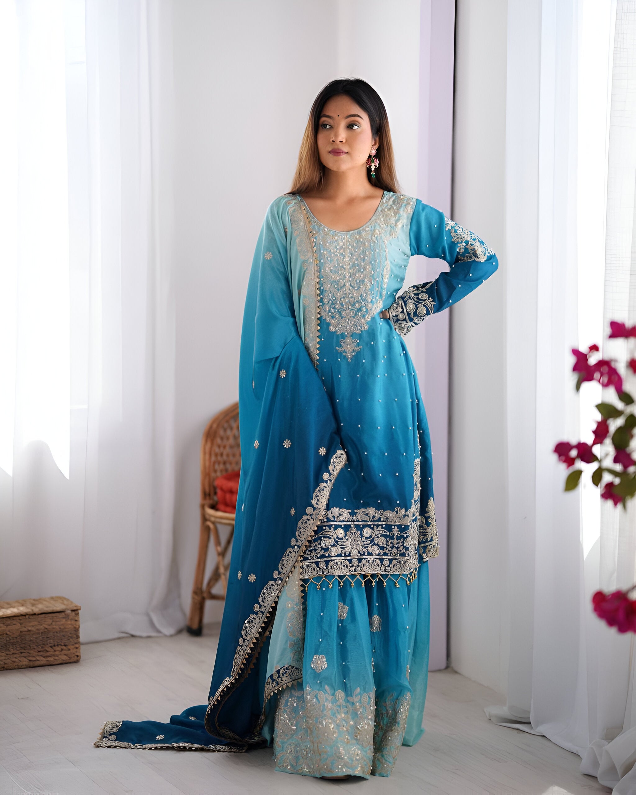 Lehenga Mart Designer Wedding Wear Plazzo Suit for Women - Blue - Distacart
