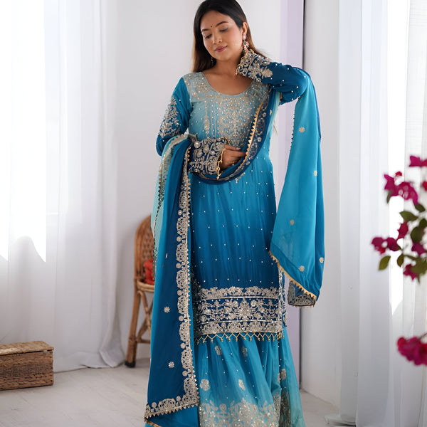 Lehenga Mart Designer Wedding Wear Plazzo Suit for Women - Blue - Distacart