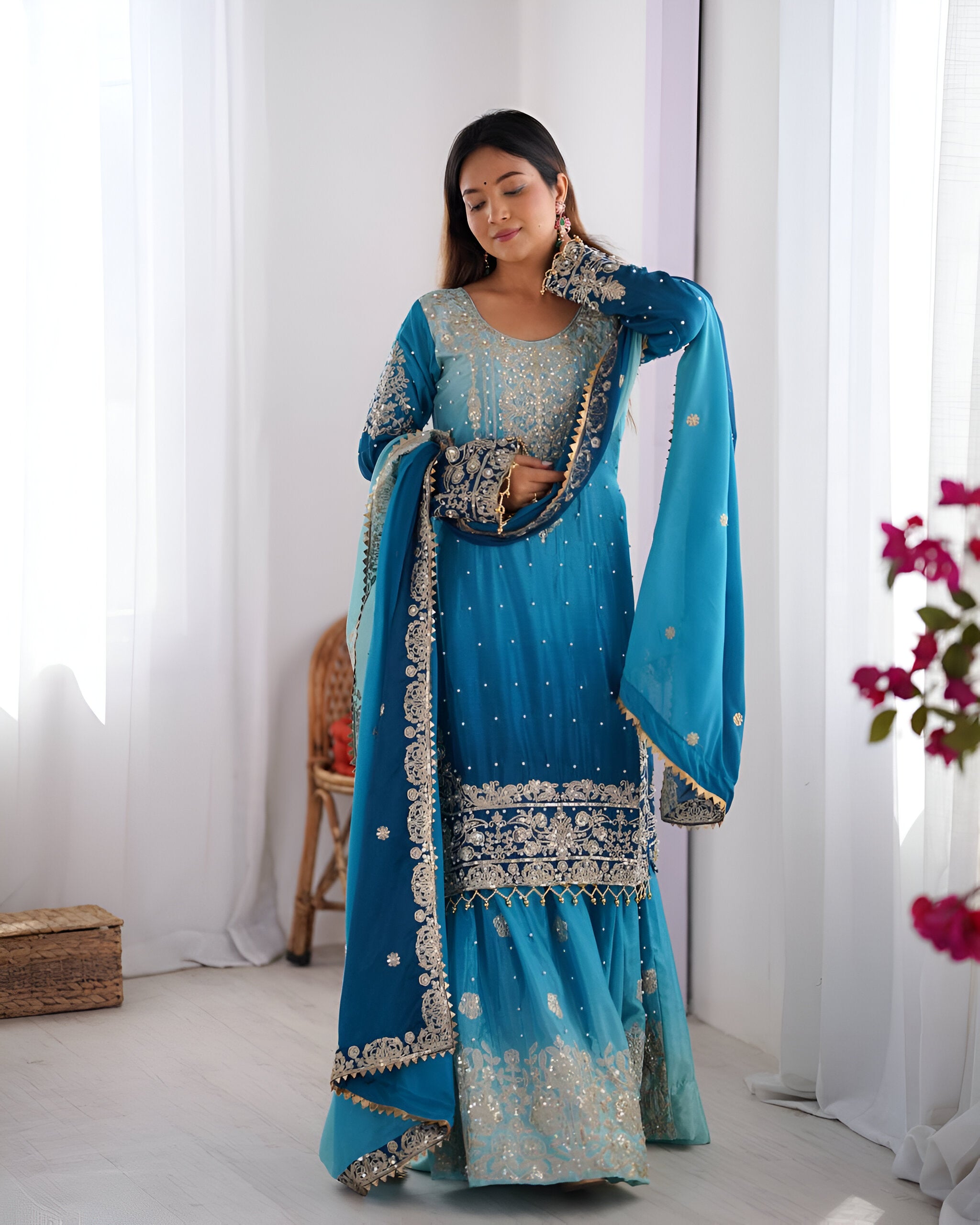 Lehenga Mart Designer Wedding Wear Plazzo Suit for Women - Blue - Distacart