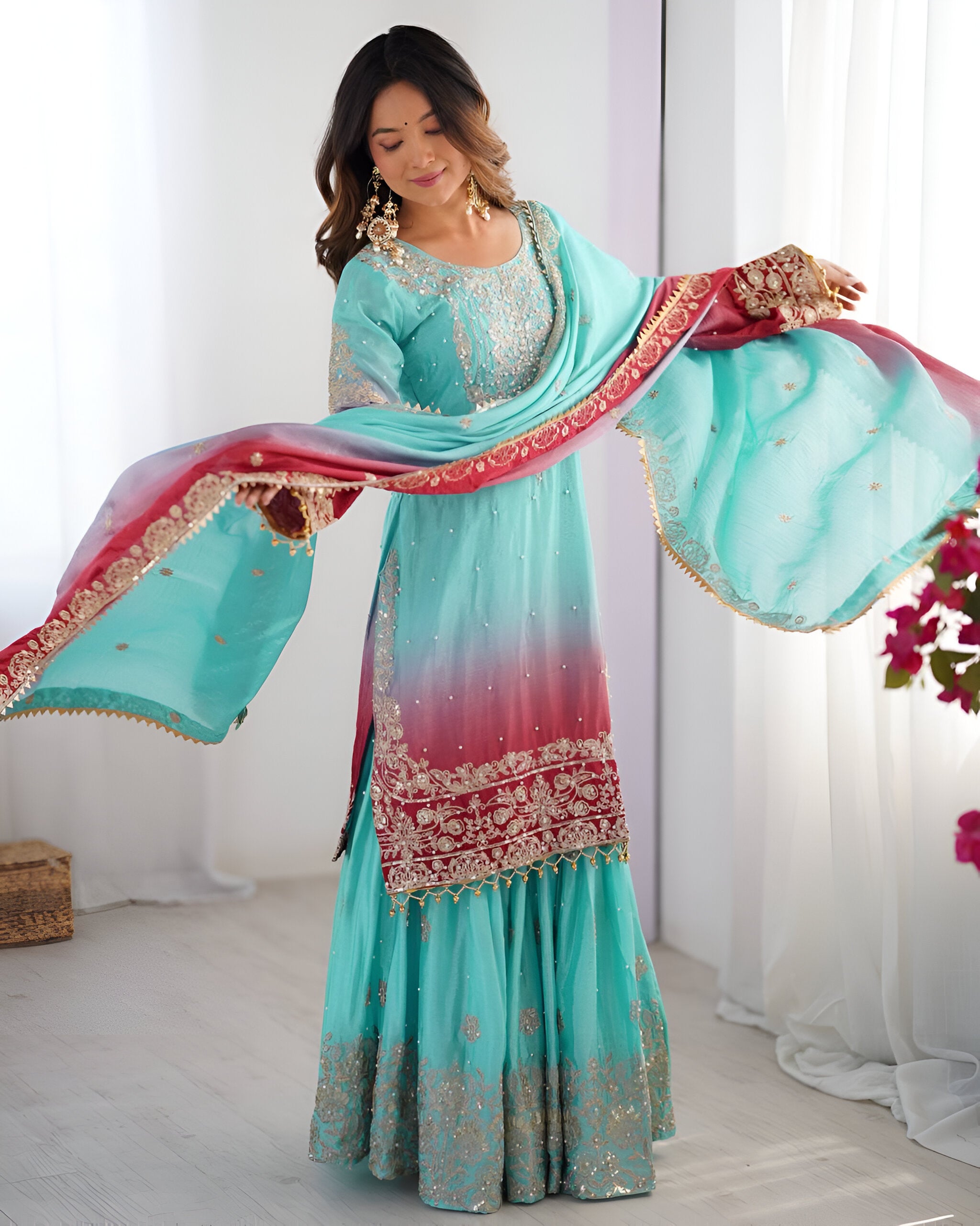 Lehenga Mart Designer Wedding Wear Plazzo Suit for Women - Sky Blue - Distacart