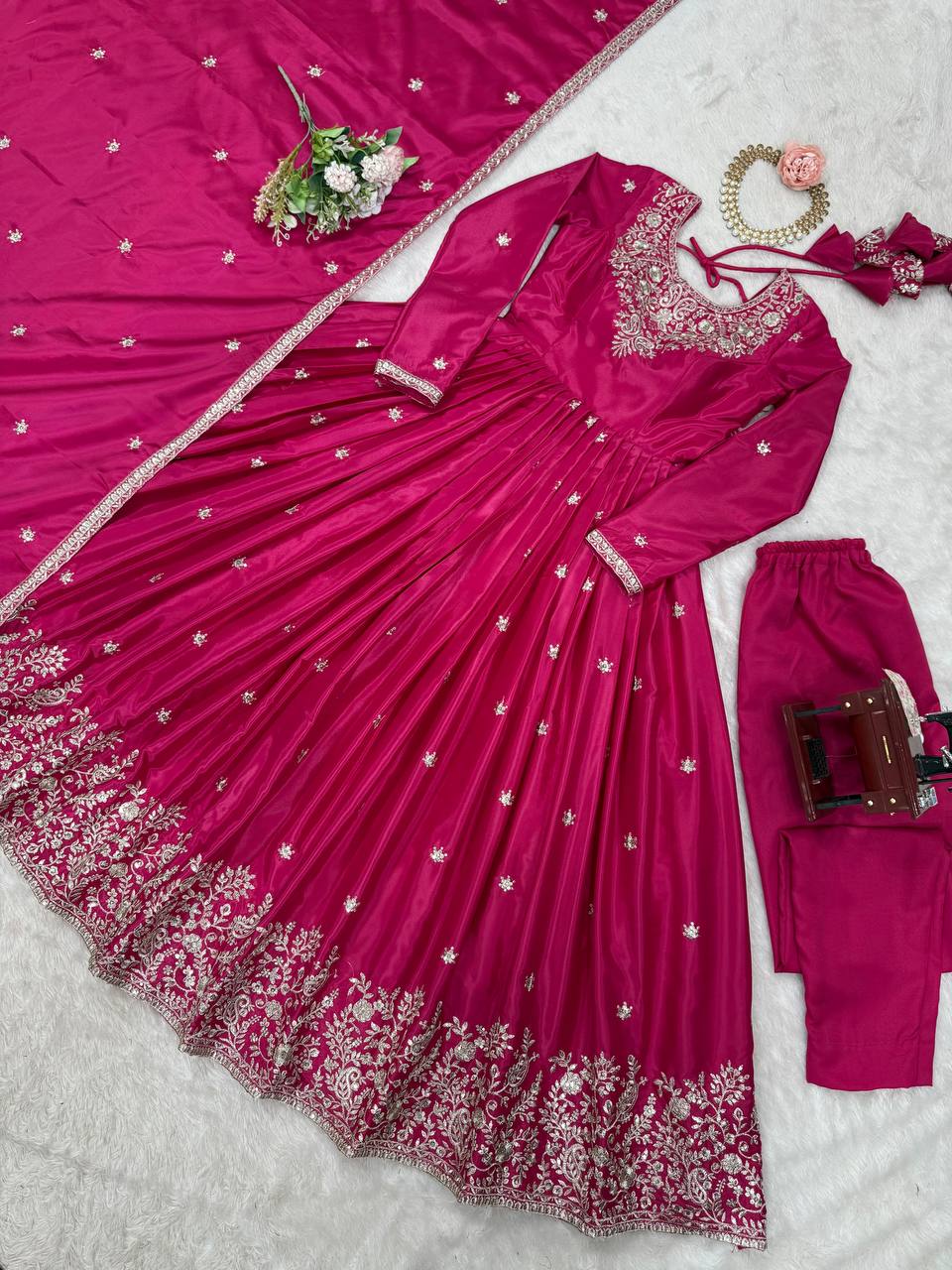 Prazu Fashion Pink Silk Thread With Sequence Anarkali Suit - Distacart