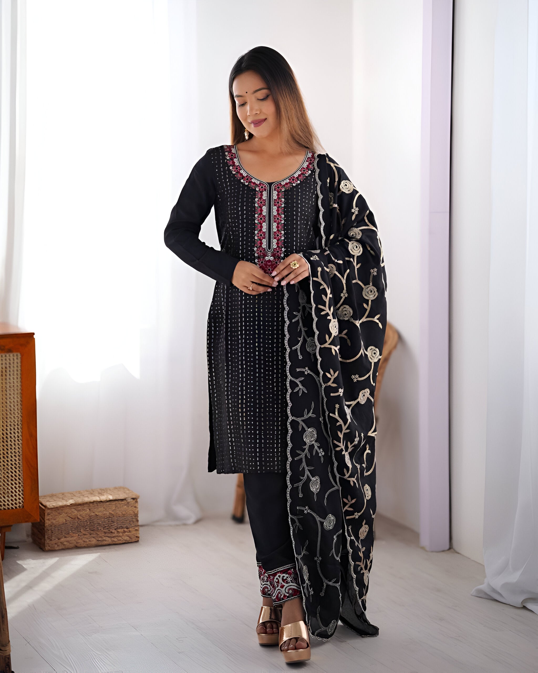 Lehenga Mart Designer Kurta Suit With Dupatta - Black - Distacart