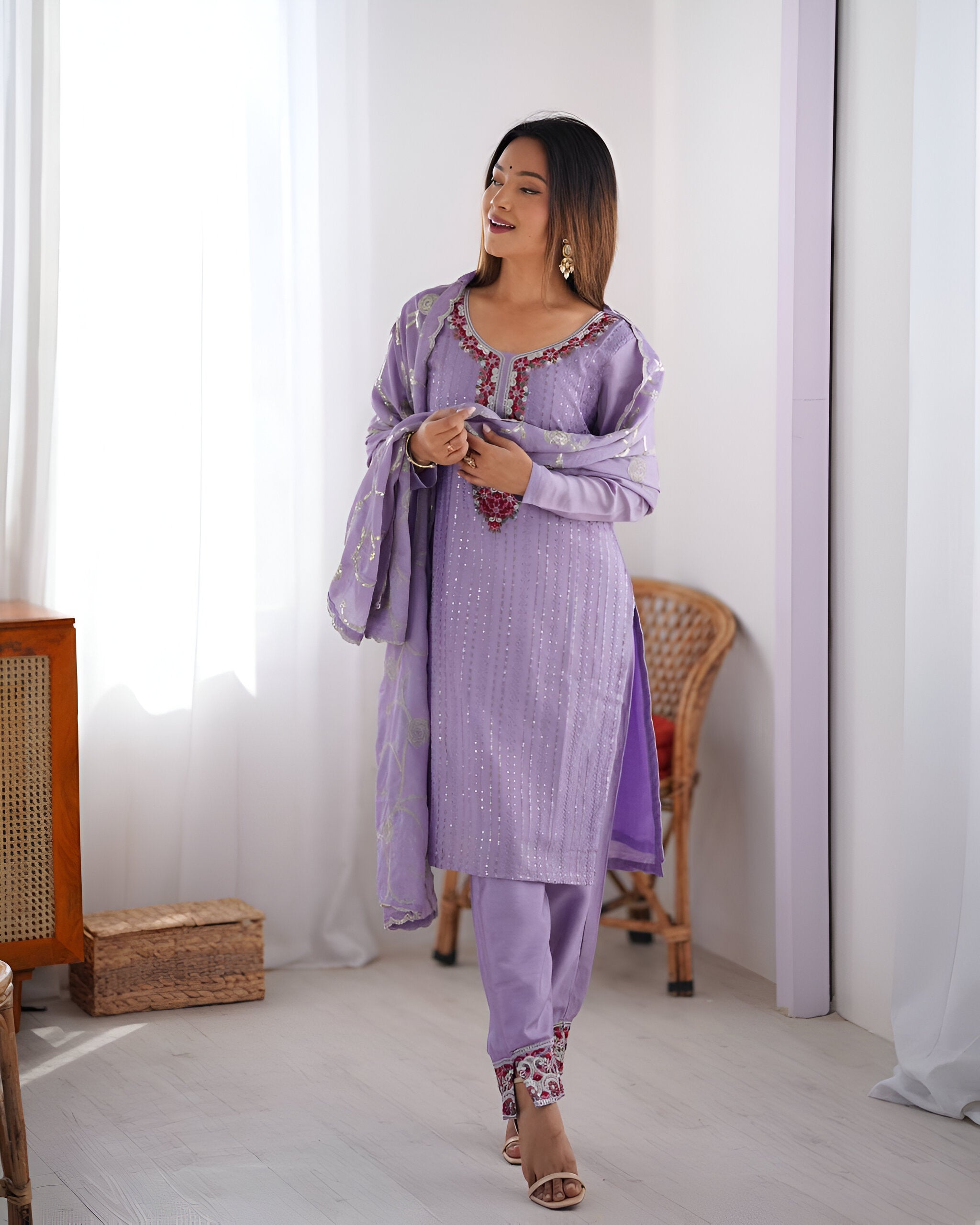 Lehenga Mart Designer Kurta Suit With Dupatta - Lavender - Distacart