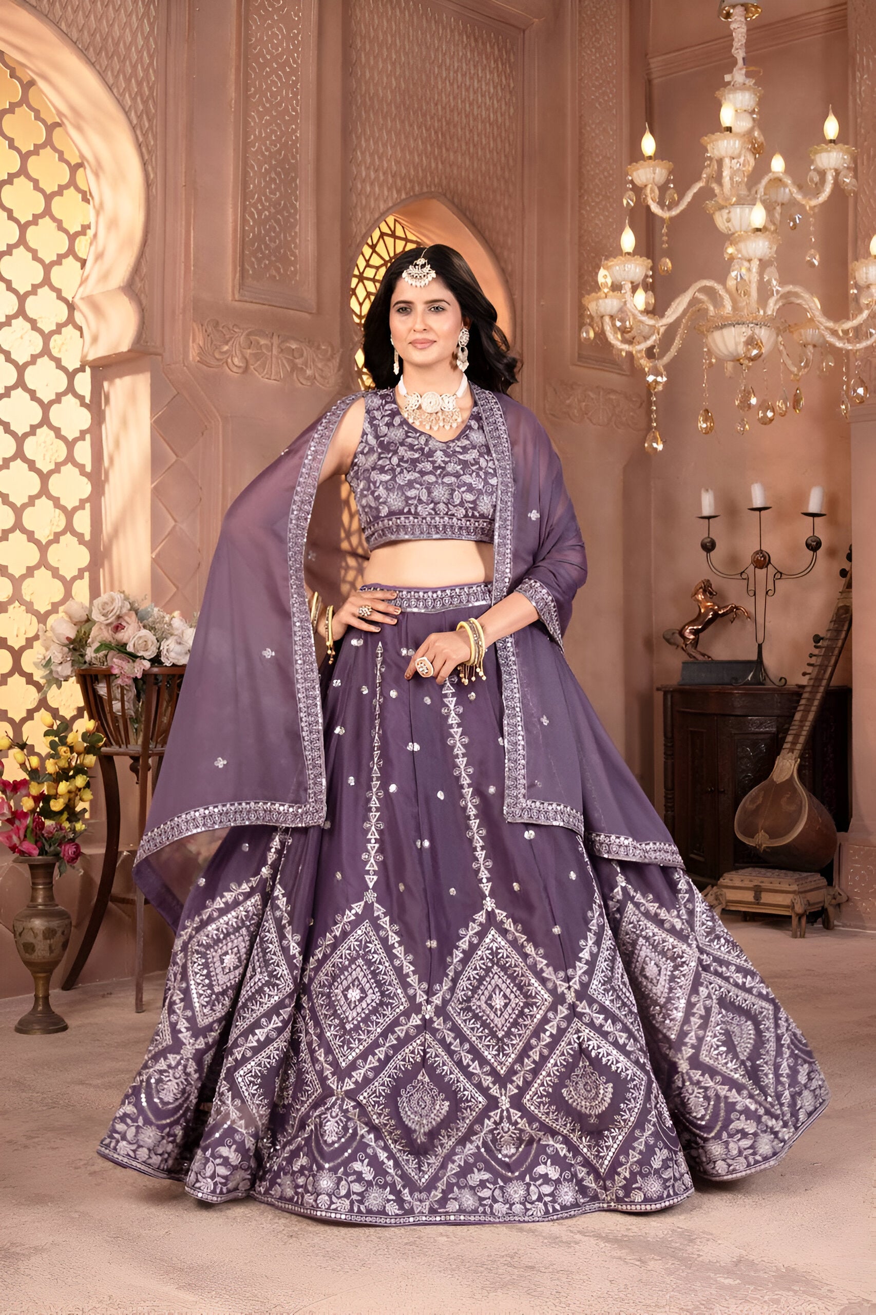 Lehenga Mart Designer Bollywood Style Wedding Lehenga Choli - Dusty Blue - Distacart