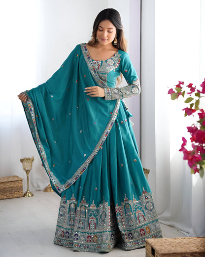 Lehenga Mart Designer Bollywood Style Wedding Lehenga Choli - Sky Blue - Distacart