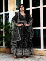 Thumbnail for Lehenga Mart American Silk Gown With Dupatta-Black