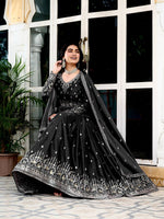 Thumbnail for Lehenga Mart American Silk Gown With Dupatta-Black