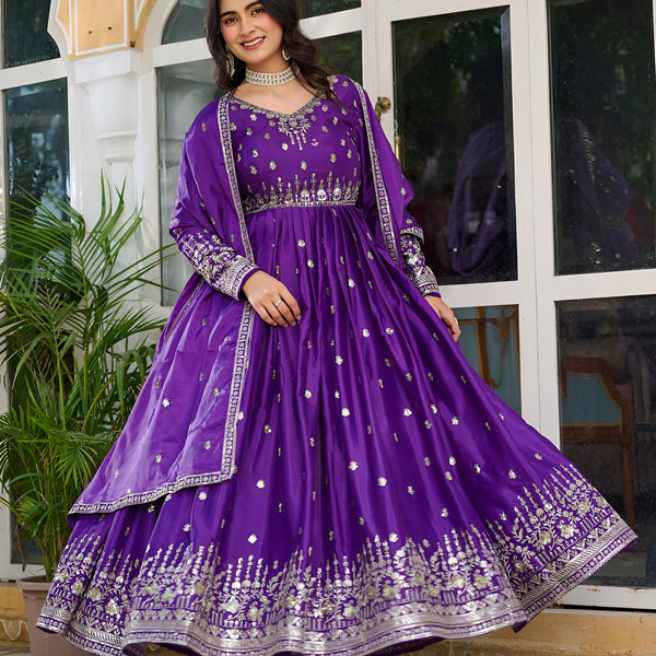 Lehenga Mart Wedding Wear Anarkali Gown With Dupatta Set - Purple - Distacart