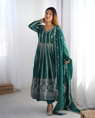 Lehenga Mart Wedding Wear Anarkali Gown With Dupatta Set - Green - Distacart