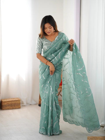 Lehenga Mart Designer Bollywood Style Party Wear Saree-Pistachio - Dista