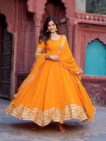 Thumbnail for Prazu Fashion Mustard Georgette Thread Sequence Anarkali Suit