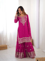 Thumbnail for Prazu Fashion Pink Faux Georgette Embroidered Thread Work Sharara Suit - Distacart