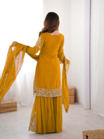 Thumbnail for Prazu Fashion Yellow Faux Georgette Embroidered Thread Work Sharara Suit - Distacart