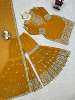 Thumbnail for Prazu Fashion Yellow Faux Georgette Embroidered Thread Work Sharara Suit - Distacart