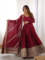 Thumbnail for Prazu Fashion Maroon Chinon Silk Thread With Sequence Work Anarkali Suit