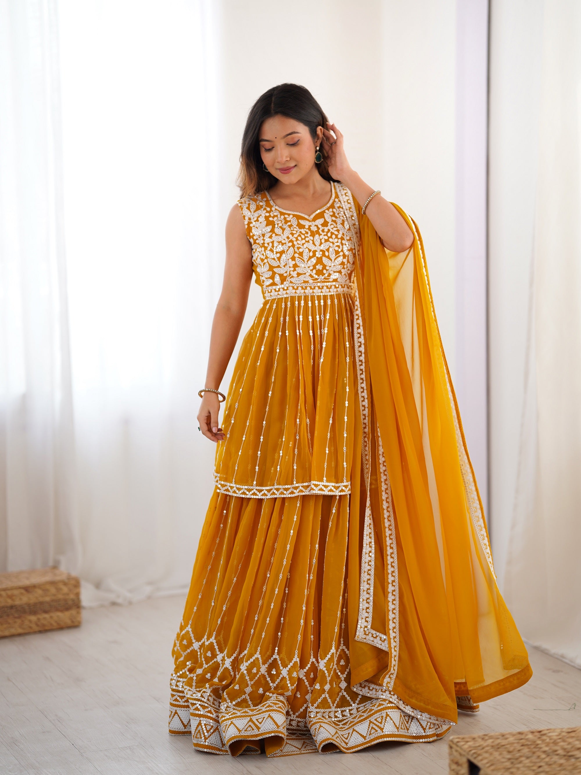 Lehenga Mart Yellow Georgette Designer Lehenga Top For Party Wear
