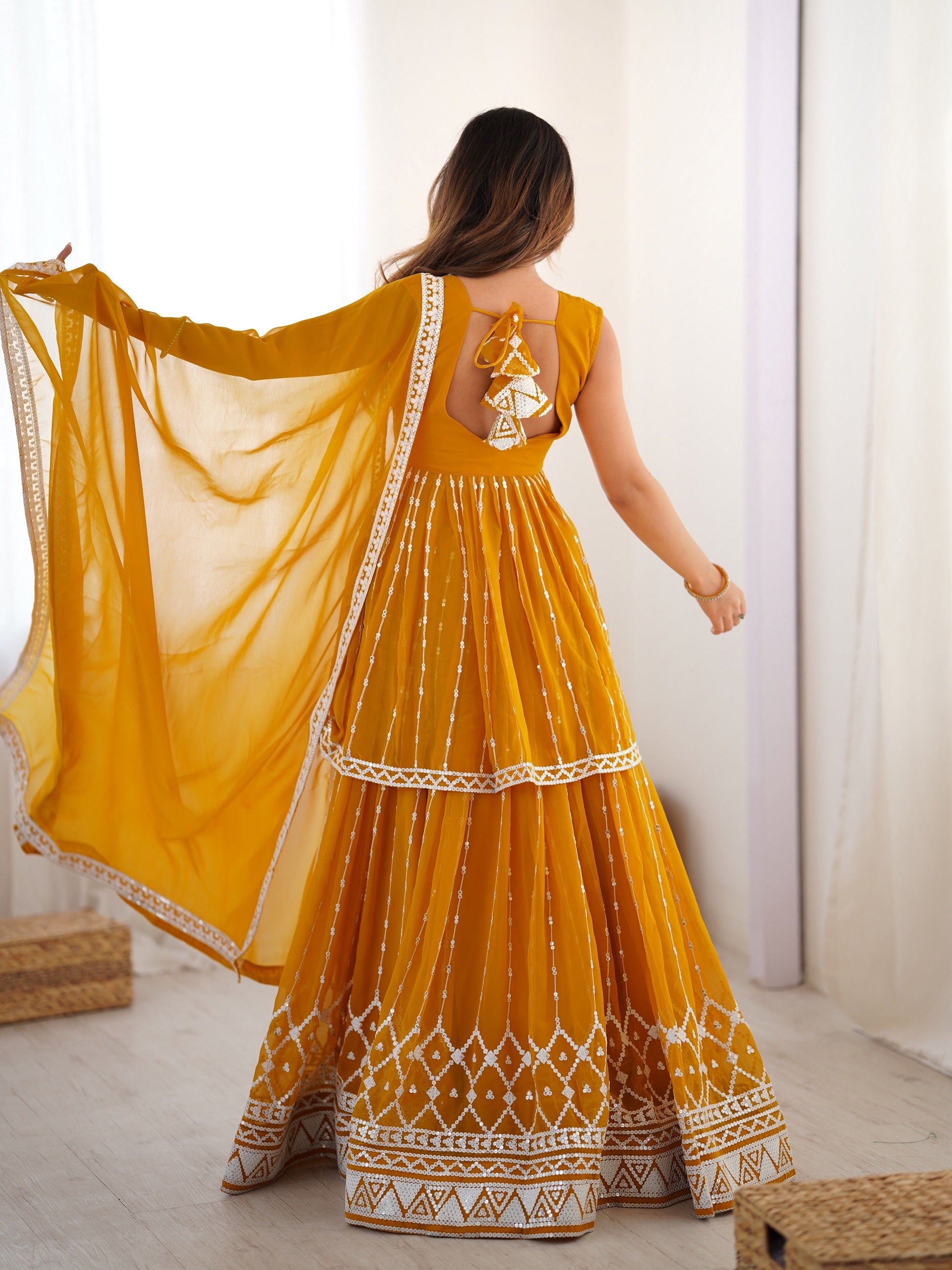 Lehenga Mart Yellow Georgette Designer Lehenga Top For Party Wear