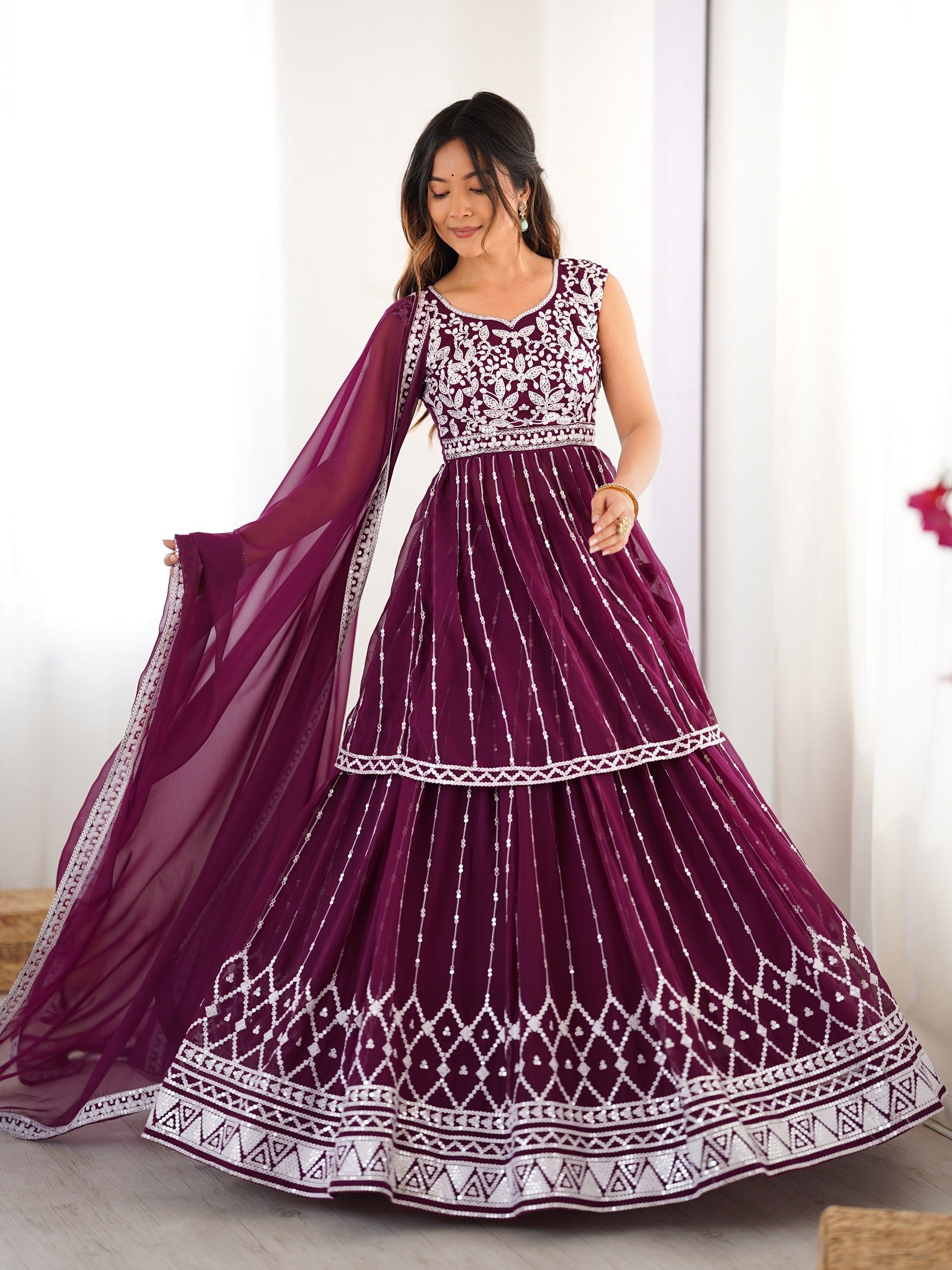 Lehenga Mart Wine Georgette Designer Lehenga Top For Party Wear