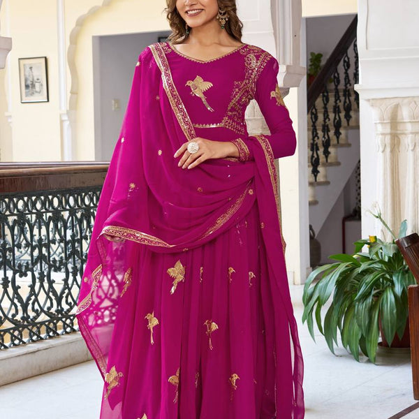 Lehenga Mart Faux Georgette Gown With Dupatta-Purple - Distacart