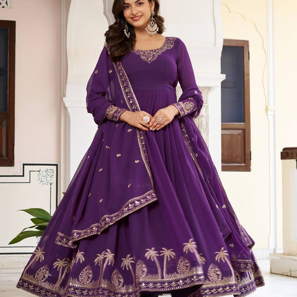 Lehenga Mart Faux Georgette Gown With Dupatta-Blue - Distacart