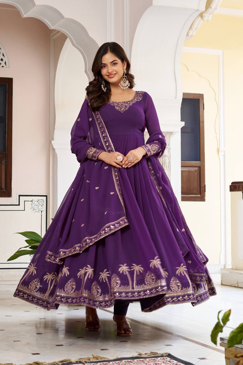 Lehenga Mart Faux Georgette Gown With Dupatta-Blue - Distacart