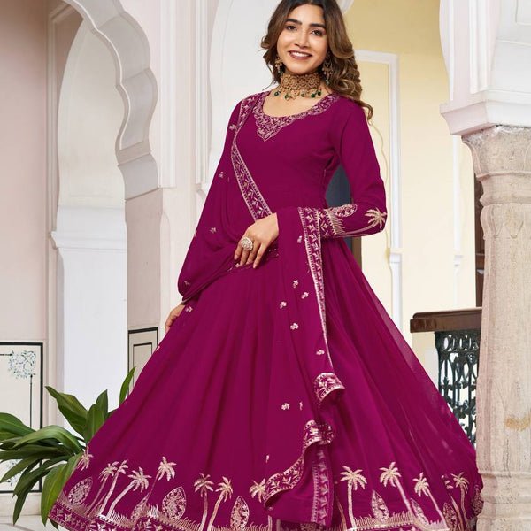 Lehenga Mart Faux Georgette Gown With Dupatta-Purple - Distacart