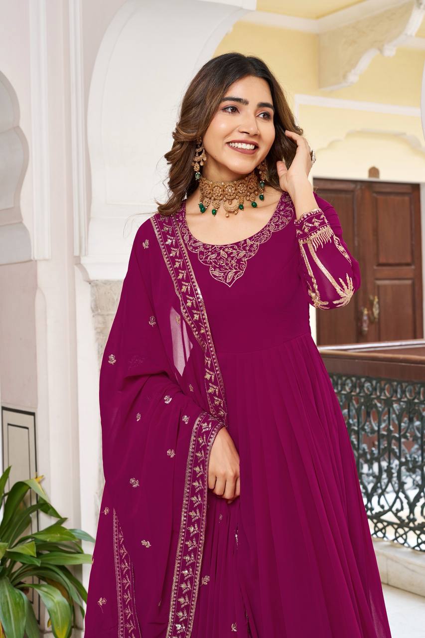 Lehenga Mart Faux Georgette Gown With Dupatta-Purple - Distacart