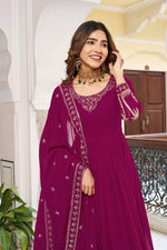 Thumbnail for Lehenga Mart Faux Georgette Gown With Dupatta-Purple - Distacart