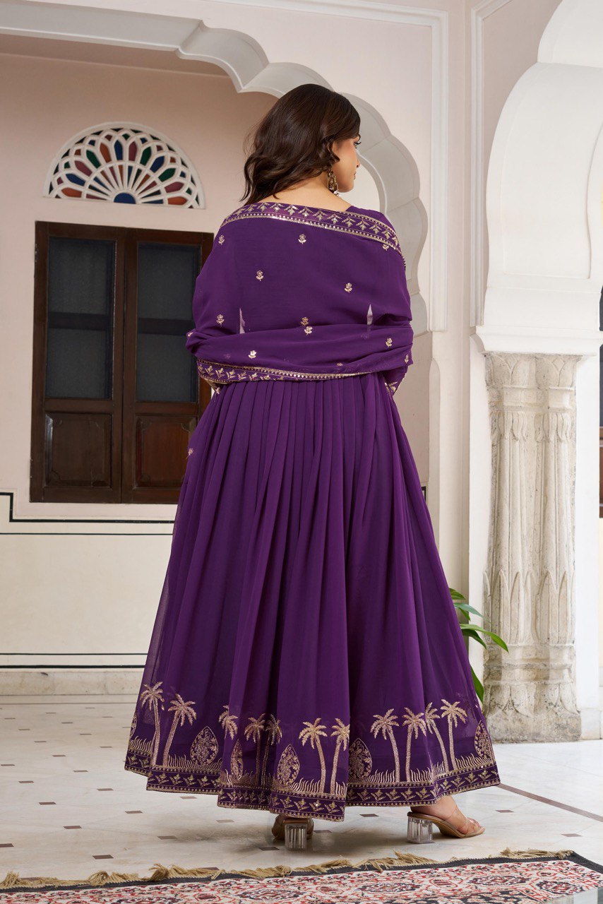 Prazu Fashion Violet Georgette Thread With Sequence Work Anarkali Suit