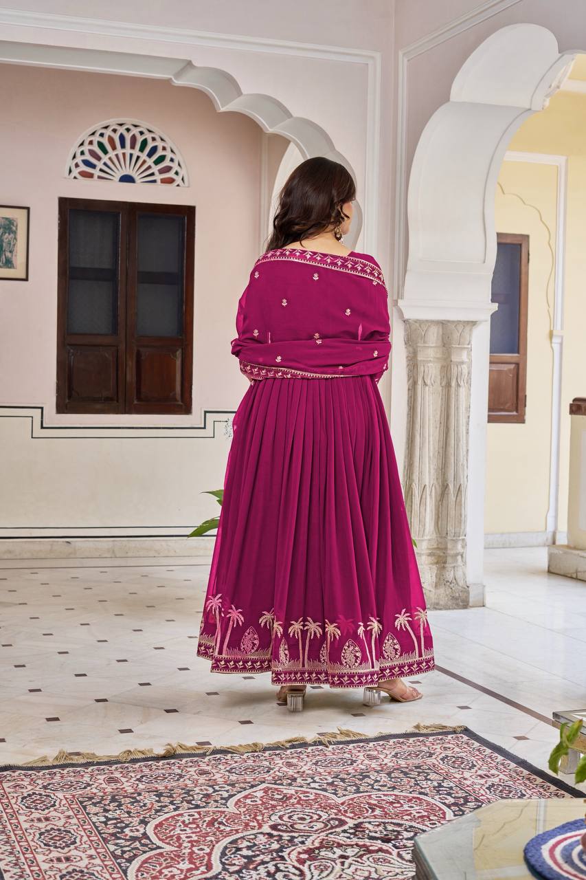 Lehenga Mart Designer Anarkali Suit With Kurta Palazzo Dupatta For Women-Wine - Dista