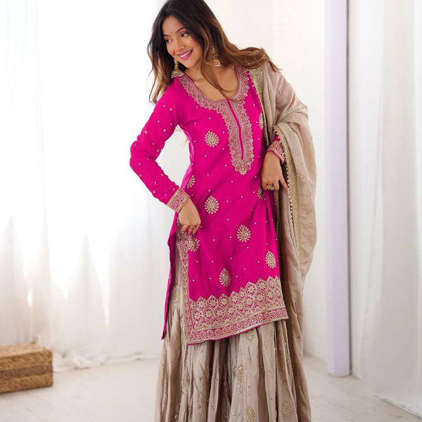 Lehenga Mart Designer Ready To Wear Sharara Suit Dupatta For Women-Pink - Distacart