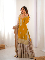 Thumbnail for Lehenga Mart Designer Ready To Wear Sharara Suit Dupatta For Women-Yellow - Distacart