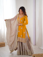 Thumbnail for Lehenga Mart Designer Ready To Wear Sharara Suit Dupatta For Women-Yellow - Distacart