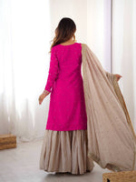 Thumbnail for Prazu Fashion Pink Chinon Silk Sequence With Pearl Work Sharara Suit - Distacart