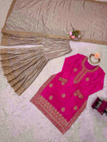 Thumbnail for Prazu Fashion Pink Chinon Silk Sequence With Pearl Work Sharara Suit - Distacart
