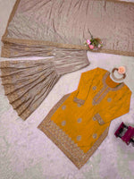 Thumbnail for Prazu Fashion Yellow Chinon Silk Sequence With Pearl Work Sharara Suit
